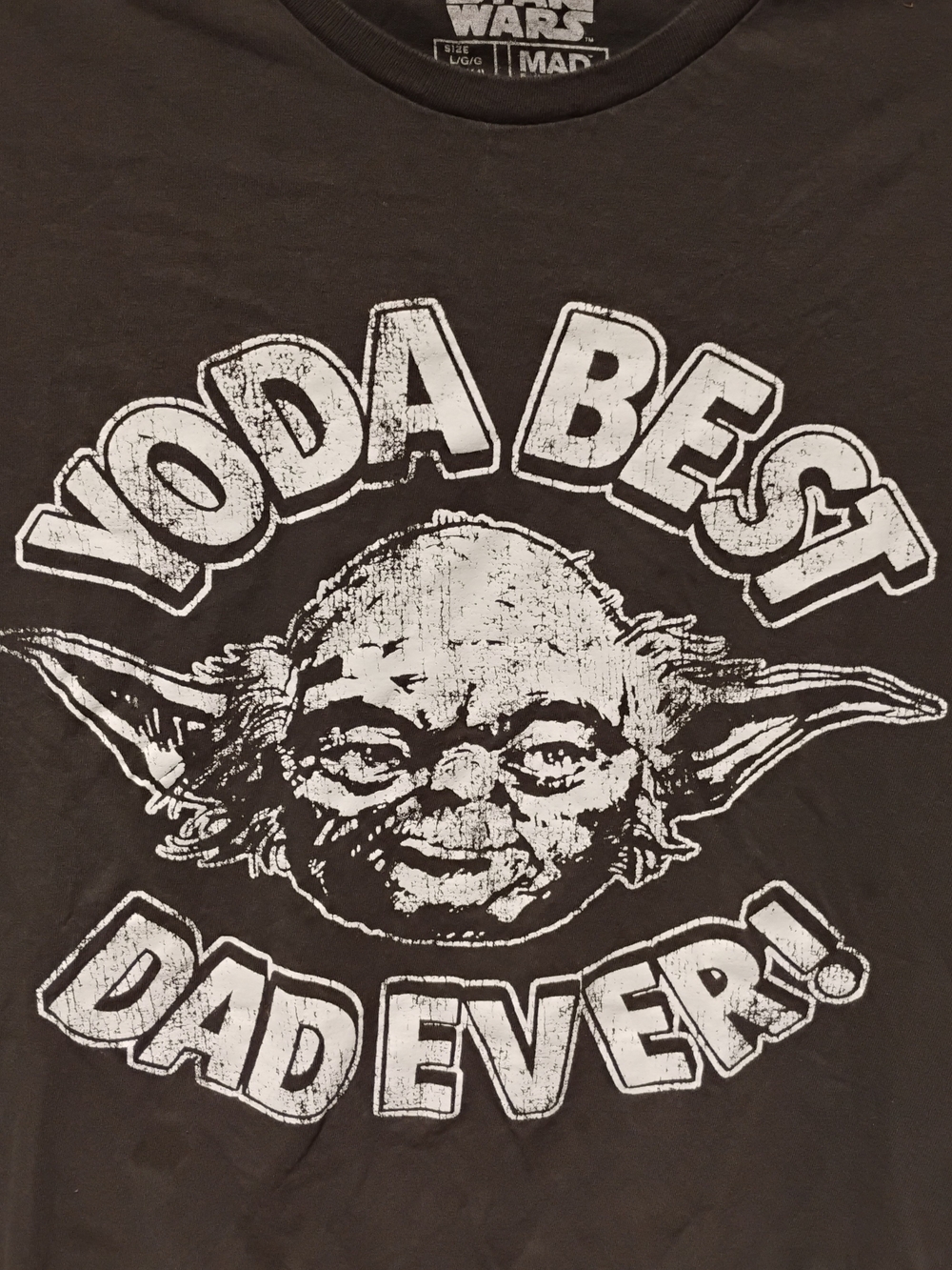 Star Wars Gray Tee with White Distressed Yoda "Yoda Best Dad Ever!"